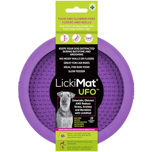 LickiMat UFO Purple – Perfekter Bad- und Dusch-Ditractor. LickiMat aus Naturkautschuk mit Schnullernoppen. Runny Treats. Einzigartiges Design für Lebensmittel und Tropfen. Geeignet für alle flachen von LICKIMAT