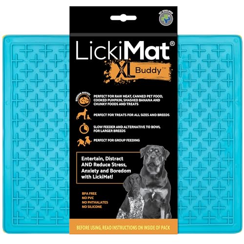 LickiMat X Large Breed Buddy Dog Lick Mat, Dog Calmer, Slow Feeder, Anxiety Reliever Alternative zu Puzzle Toys, Slow Feeding Bowls Use Peanut Butter, Nass, Row, Mixed Food, Healthy Treats - Turquoise von LICKIMAT