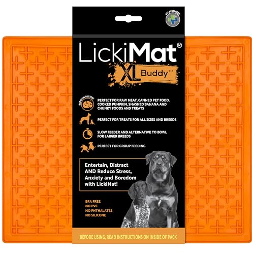 LickiMat X Large Breed Buddy Dog Lick Mat, Dog Calmer, Slow Feeder, Anxiety Reliever Alternative zu Puzzle Toys, Slow Feeding Bowls Use Peanut Butter, Nass, Row, Mixed Food, Healthy Treats - Orange von LICKIMAT