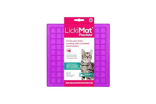 LickiMat Classic Playdate Cat Slow Feeder Lick Mat, Langeweile Angstreduzierung Perfekt für Futter, Leckereien, Joghurt oder Erdnussbutter Lustige Alternative zu einem Slow Feed Katzennapf oder -napf, von LICKIMAT