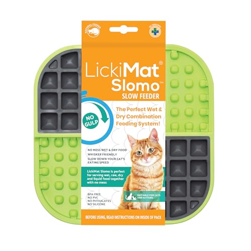 Lickimat Slomo Katzenfutterstation für langsame Katzen, Joghurt oder Erdnussbutter; lustige Alternative zu einem Futternapf oder Futternapf, Grün von LICKIMAT