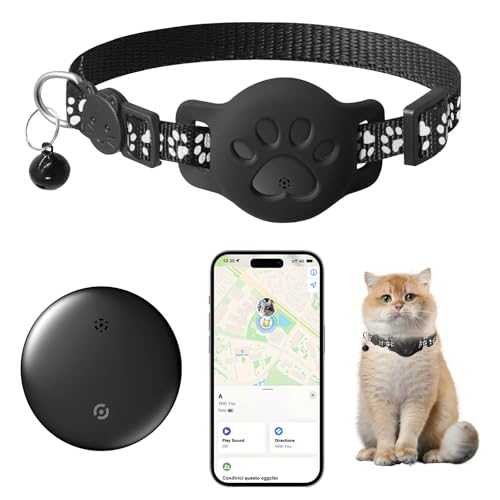 Katzen-Tracker, Tracker für Katzen, Ortungs-Tracker mit Halterung, keine monatliche Gebühr (nur iOS), Schwarz von LIDOUYA
