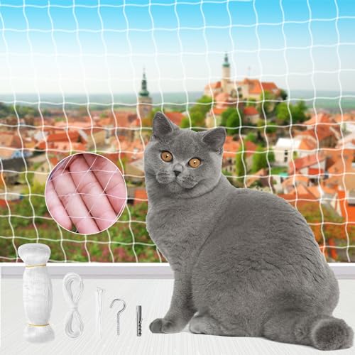 LIEOLGOH Katzennetz für Balkon ohne Bohren, Transparentes Katzenschutznetz, Extragroßes 8x3m Katzenschutz-Netz mit Befestigungsseil und Zubehör von LIEOLGOH