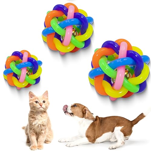 LIEVUIKEN 2 Stück Haustier-Kauspielzeug für Hunde, bunte Hüpfgummibälle mit Glocke für kleine, mittelgroße und große Hunde von LIEVUIKEN