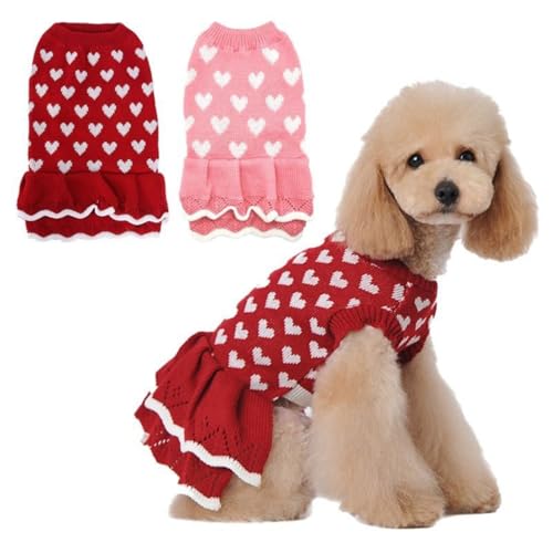 LIEVUIKEN Hundepullover, gestricktes Herzmuster, Haustierpullover für kleine, mittelgroße und große Hunde und Mädchen, Winter, elastisch, warm, Chihuahua-Kleidung, Weihnachten, Urlaub, Neujahr von LIEVUIKEN