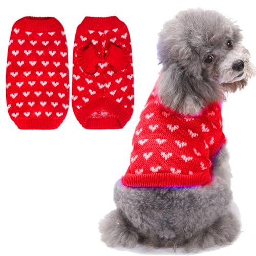 LIEVUIKEN Hundepullover, gestricktes Herzmuster, Welpenpullover für kleine, mittelgroße und große Hunde, Herbst/Winter, hohe Elastizität, bequeme Haustierkleidung, Weihnachten, Urlaub, Neujahr von LIEVUIKEN