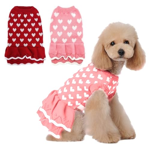 LIEVUIKEN Hundepullover, gestricktes Herzmuster, Welpenpullover für kleine, mittelgroße und große Hunde, für Mädchen und Jungen, Winter, warm, weich, für Weihnachten, Urlaub, Neujahr, Haustier-Outfit von LIEVUIKEN