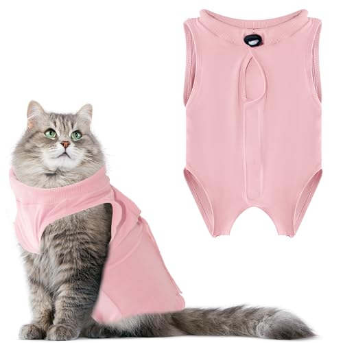 LIEVUIKEN Katzen-Genesungsanzug, Anti-Lecken, Operationsanzug, weibliche Katzen, Kätzchen, Einteiler nach dem Spay, Alternative zu Kegel der Schade, chirurgische Kleidung für Bauchwunden (Rosa, M) von LIEVUIKEN