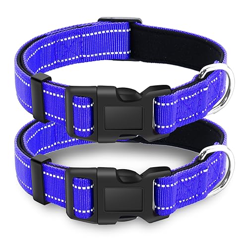 LIEVUIKEN Reflektierendes Hundehalsband mit Sicherheitsschnalle, verstellbar, weich, atmungsaktiv, bequem, Nylon, Haustierhalsband für kleine, mittelgroße und große Hunde, Marineblau, XXS von LIEVUIKEN