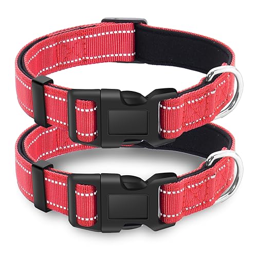 LIEVUIKEN Reflektierendes Hundehalsband mit Sicherheitsschnalle, verstellbar, weich, atmungsaktiv, bequem, Nylon, Haustierhalsband für kleine, mittelgroße und große Hunde, 5 Größen, 2 Stück von LIEVUIKEN