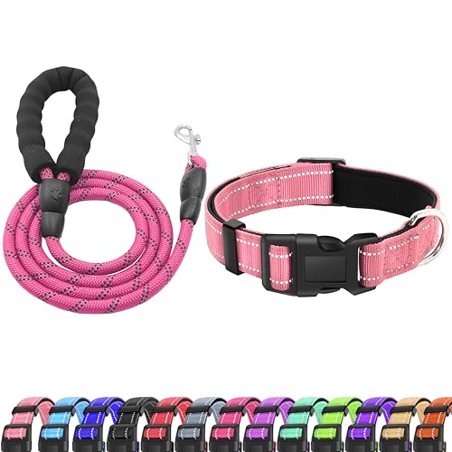 LIEVUIKEN Reflektierendes Hundehalsband mit Sicherheitsverschluss, verstellbar, weich, atmungsaktiv, bequem, Nylon, Haustierhalsband für kleine,50.8 cm, Rosa) von LIEVUIKEN