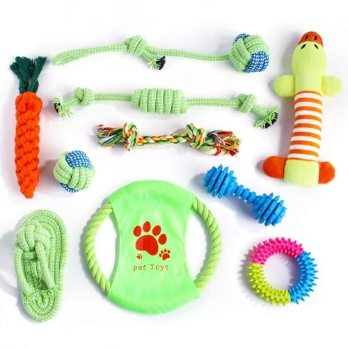 LIFE UTILITY 10 große Spielzeuge für Hunde, Welpen, Frettchen, robust, stimulierende Spiele, kleine große Hunde, Seil, Plüschpuppe, Kunststoff, Schuhe, Frisbee, volle Farben, Glöckchen, alles zum von LIFE UTILITY
