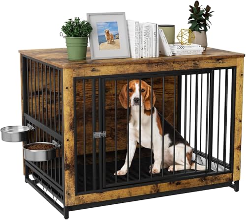 Hundekäfig für Zuhause, Holz Hundebox, 93x64x58cm, Hundehütte mit 2 Hundenäpfe und Tür, Hundehaus für Drinnen mit Abnehmbares Tablett, Hundebox für Mittelgroße Kleine Hunde bis zu 40kg, Holzfarbe Hundekäfig für Zuhause, Holz Hundebox, 93x64x58cm, Hundehütte mit 2 Hundenäpfe und Tür, Hundehaus für Drinnen mit Abnehmbares Tablett, Hundebox für Mittelgroße Kleine Hunde bis zu 40kg, Holzfarbe von LIFERUN