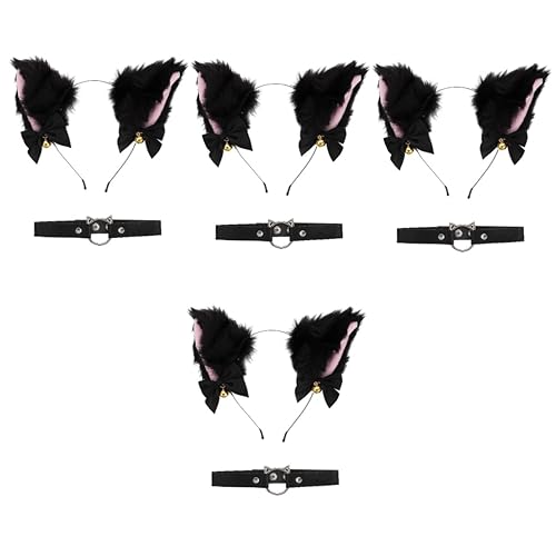 LIFKOME 4 Sets Katzenohren-Stirnband Katzenohren-Haarband Cosplay-Requisiten Zierliche Halskette Stofftier Fuchs Halloween-Dekor Abschlussball Kopfbedeckung Kostüm Ornament von LIFKOME