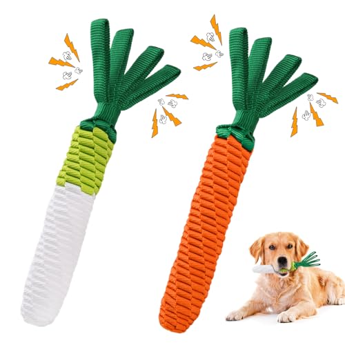 LIFLIX 2 STK. Hundespielzeug Seil, Zerrspielzeug für Hund, Karotte Hundespielzeug mit Knitterpapier Anhängern, Möhre und Rettich von LIFLIX