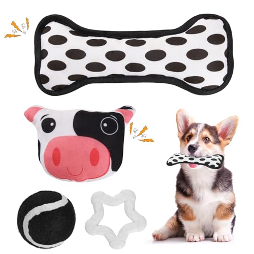 LIFLIX Hundespielzeug Kleine Hunde - 4 Stück Welpenspielzeug Kleine Welpen - Interaktives Kauspielzeug Hundeball und Quietschspielzeug- Kuh Form LIFLIX Hundespielzeug Kleine Hunde - 4 Stück Welpenspielzeug Kleine Welpen - Interaktives Kauspielzeug Hundeball und Quietschspielzeug- Kuh Form von LIFLIX