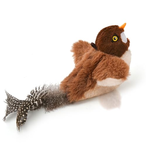 LIFLIX Interaktives Katzenspielzeug Kleines Vogel, Flattern der Flügel (fliegt Nicht) und zwitschernder Vogel Spielzeug, Katzenminze Spielzeug Spatzen für Katzen, Wiederaufladbar, 14×12×5 cm von LIFLIX