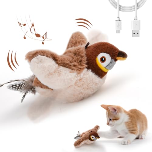 LIFLIX Interaktives Katzenspielzeug Vogel, Flattern der Flügel (fliegt Nicht) und zwitschernder Vogel Spielzeug, Katzenminze Spielzeug Spatzen für Katzen, Wiederaufladbar, Spatzen von LIFLIX