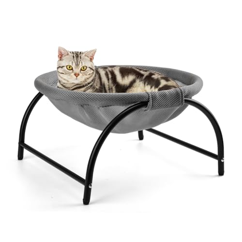 LIFLIX Katzen Hängematte, Stehend Katzenhängematte mit Abnehmbarem, Waschbarem Netzstoff, erhöhter Katzenbett für Innen-/Außenbereich (Grau) von LIFLIX