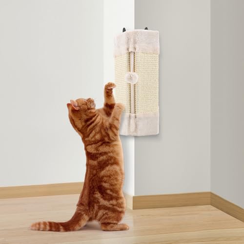 LIFLIX Kratzbrett Ecke für Katzen, Kratzbrett Wand mit hängendem Ball - Höhe Qualität Sisal Kratzecke Katze, Kratzschutz für Wand und Möbel von LIFLIX