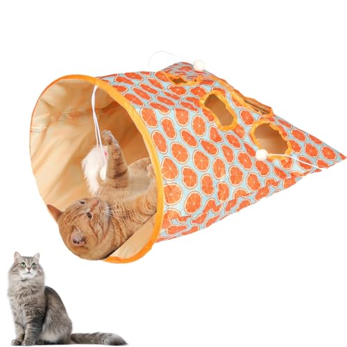 LIFTATAPA Katzentunneltasche für Indoor-Katzen, faltbarer Haustier-Tunnelsack mit einer kleinen Maus und 3 Spielzeugbällen, tragbares Crinkle-Papier, interaktives Versteckspielzeug (Orange) von LIFTATAPA
