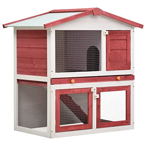 Animals & Pet Supplies – Kaninchenstall für den Außenbereich, 3 Türen, rotes Holz von LIFTRR