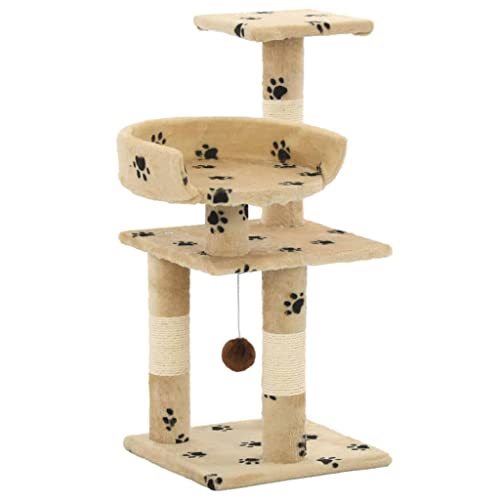 Animals & Pet Supplies Katzenbaum mit Sisal-Kratzstämme 65 cm Pfotenabdrücke beige von LIFTRR