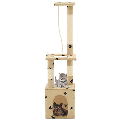 Animals & Pet Supplies Katzenbaum mit Sisal-Kratzstämmen, 109 cm, Beige Pfotenabdrücke von LIFTRR