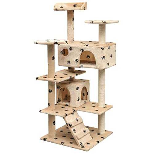 Animals & Pet Supplies Katzenbaum mit Sisal-Kratzstämmen, 125 cm, Pfotenabdrücke, Beige von LIFTRR