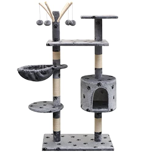 Animals & Pet Supplies Katzenbaum mit Sisal-Kratzstämmen, 125 cm, Pfotenabdrücke, Grau von LIFTRR