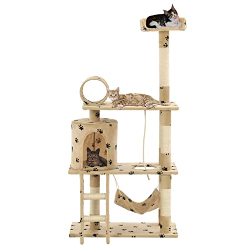 Animals & Pet Supplies Katzenbaum mit Sisal-Kratzstämmen, 140 cm, Beige Pfotenabdrücke von LIFTRR