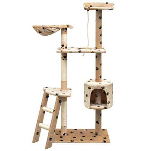 Animals & Pet Supplies Katzenbaum mit Sisal-Kratzstämmen, 150 cm, Pfotenabdrücke, Beige von LIFTRR