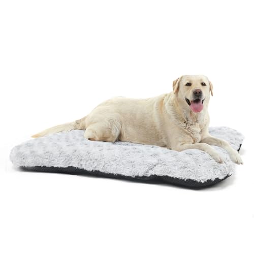 Großes Hundebett, 107,7 x 68,9 cm, waschbar und rutschfest, weicher Samt für große Hunderassen, Grau von LIGENZ