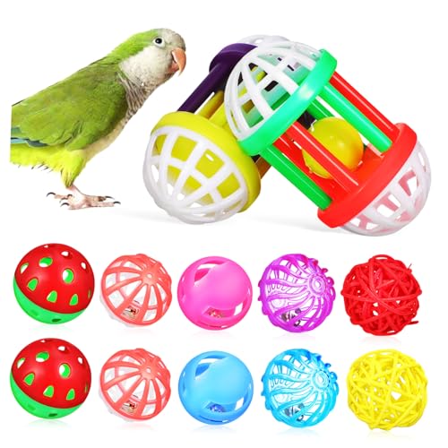 LIGHTAOTAO 12Stücke Vogelspielzeug Bälle für Papageien Sittiche Nymphensittiche Schnabelkugeln Kauen Flexible Kunststoffspielzeuge für Vogelkäfige Kautraining von LIGHTAOTAO