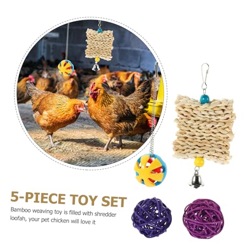 LIGHTAOTAO 5stücke Teiliges Set Hühner-Spielzeug Für Papageien Und Geflügel Kauspielzeug Futterball Und Beschäftigungsspielzeug Natürlichem Material Für Hühner Und Vögel von LIGHTAOTAO