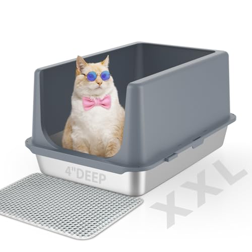 LIHONG Katzentoilette aus Edelstahl mit Deckel, XL Metall-Katzentoilette für Indoor-Katzen, Enclosure Katzentoilette für große Katzen, nicht klebrige große Katzentoilette, Anti-Auslauf, 59,7 x 39,6 x von LIHONG