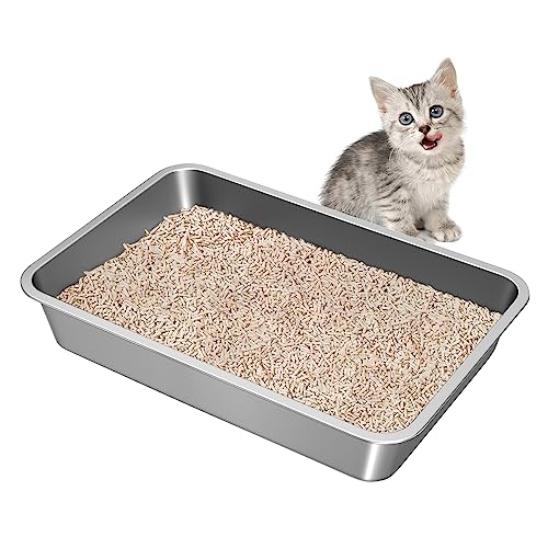 LIHONG Stainless Steel Cat Litter Box,Large Metal Litter Box for Small Large Cats Kitty Rabbits,No Smell,Non Stick,Easy to Clean(19.5 Lx13.5 Wx4 H,L) von LIHONG