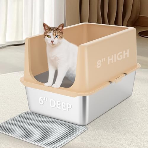 LIHOOOOM Katzenklo Edelstahl mit Deckel, Katzentoilette xxl, Katzenklo xxl Große Katzen, 35,5 cm Katzenklo Hohem Rand, Katzenklo Offene,Extra Große Katzentoilette mit Aprikose Deckel,Leichtes Reinigen LIHOOOOM Katzenklo Edelstahl mit Deckel, Katzentoilette xxl, Katzenklo xxl Große Katzen, 35,5 cm Katzenklo Hohem Rand, Katzenklo Offene,Extra Große Katzentoilette mit Aprikose Deckel,Leichtes Reinigen von LIHOOOOM