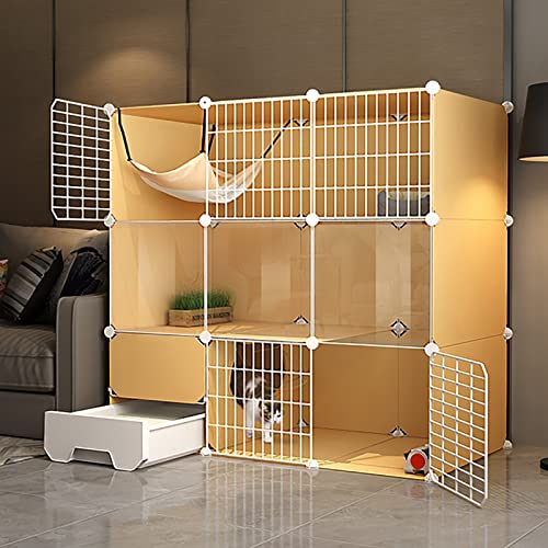 Katzenkäfig, Katzengehege, Katzenhütten für Indoor-Katzen, DIY-Katzenlaufstall, faltbarer Haustierkäfig mit ausziehbarer Katzentoilette, Katzenhängematte, tragbar, für 1–2 Katzen, Kaninchen (Größe von LIJBN