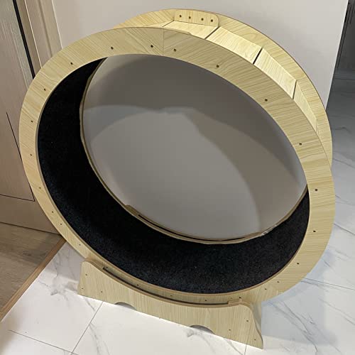 Laufrad für Katzen aus Holz 80/90/100 cm, große Laufräder für Indoor-Katzen-Laufband mit Bremse, kleinem Platz und Rollen für Katzen mit leiser Riemenscheibe PE von LIJBN