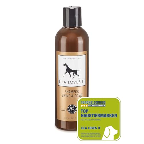 Shampoo für Hunde - natürliche Fellpflege, mit Argan- und Lavendelöl, vegan, ohne Parabene, ohne Parfum & ohne Silikon, SHAMPOO SHINE & COMB von LILA LOVES IT, 250 ml von LILA LOVES IT