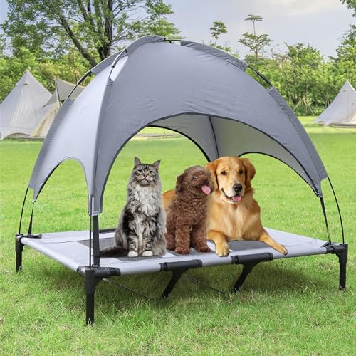 LILIIN Erhöhtes Hundebett Hundebett Haustierbett mit Dach, Hundeliege Outdoor mit Wasserdicht Dach & rutschfeste Fußpolster, für Außen und Innen, Grau, 122x92x102cm, XL LILIIN Erhöhtes Hundebett Hundebett Haustierbett mit Dach, Hundeliege Outdoor mit Wasserdicht Dach & rutschfeste Fußpolster, für Außen und Innen, Grau, 122x92x102cm, XL von LILIIN