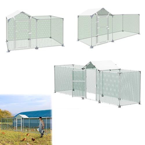 LILIIN Freilaufgehege Hühnerstall, Verzinkter Stahlrahmen Hühnerhaus, Außengehege für Haustierkäfig Vogelkäfig Kleintiere, mit Schloss und PVC-beschichtetes Schatten Dach, 500x100x150cm von LILIIN