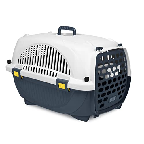 LILIIN Haustiere Transportbox aus ABS+PP Kunststoff Katzenkorb Transport, mit Windeltablett und Hängendem Futternapf Hundetransportbox Kann bis zu 10 kg tragen, 61 x 37 x 37 cm von LILIIN