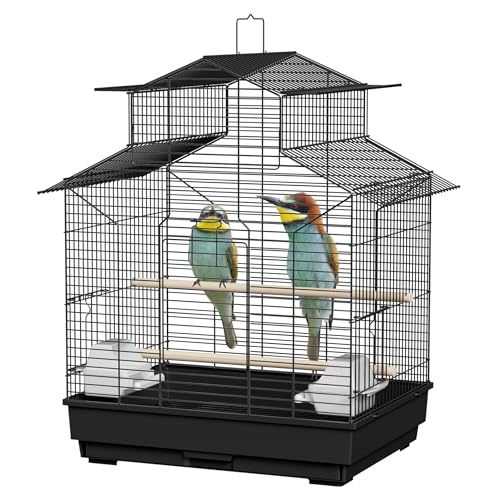 LILIIN Papageienkäfig Vogelkäfig Vogelvoliere Vogelhaus Metall Käfig Voliere kanarienvögelkäfig, Käfig Vogel für Finken, Schwarz, 46x36x62cm (mit Dach) von LILIIN