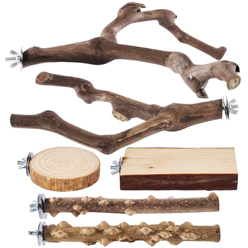 LIMIO Vogelsitzstange, 2 Traubenstäbe, Pfotenschleifgabel, Naturholz, Vogelständer, 4 Papageienständer, Vogelspielzeug für Sittiche, Kauübungen, Vogelkäfig-Zubehör für Nymphensittiche, Sittiche, LIMIO Vogelsitzstange, 2 Traubenstäbe, Pfotenschleifgabel, Naturholz, Vogelständer, 4 Papageienständer, Vogelspielzeug für Sittiche, Kauübungen, Vogelkäfig-Zubehör für Nymphensittiche, Sittiche, von LIMIO