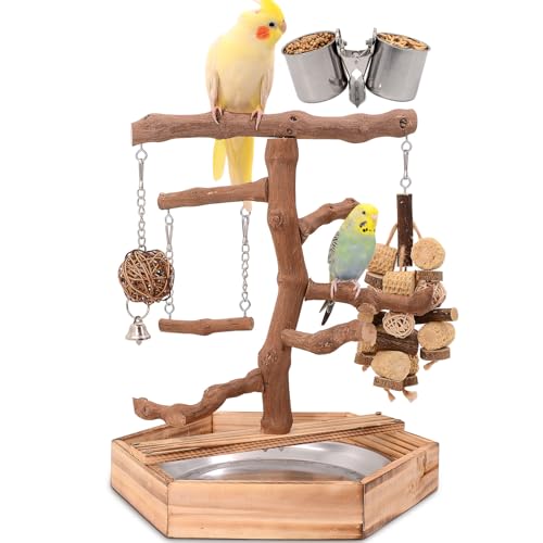 LIMIO Vogelständer Spielplatz Papagei Kauspielzeug Spielständer Naturholz Sitzstangen Spielen Gym Laufstall von LIMIO