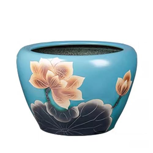 Aquarium Keramik-Aquarium, bemalter Wassertank, Fischzucht, Balkon, Seerosen-Lotus-Aquarium, Außenhof, Keramik-Aquarium Kleines Aquarium (Size : 41cm) von LIMKOO