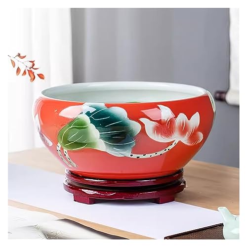 Aquarium Keramik-Aquarium, handbemalt, for den Schreibtisch, große Schlafschale, Lotus-Narzisse, Lotus-Topf, Zylinder, Wohnzimmer, Schlafzimmer Kleines Aquarium (Size : 24cm) von LIMKOO