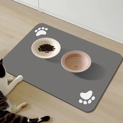 Haustier-Futtermatte, saugfähig, für Katzen und Hunde, keine Flecken, schnell trocknend, Wasserspendermatte (grau, 61 x 40,6 cm) von LIMNUO